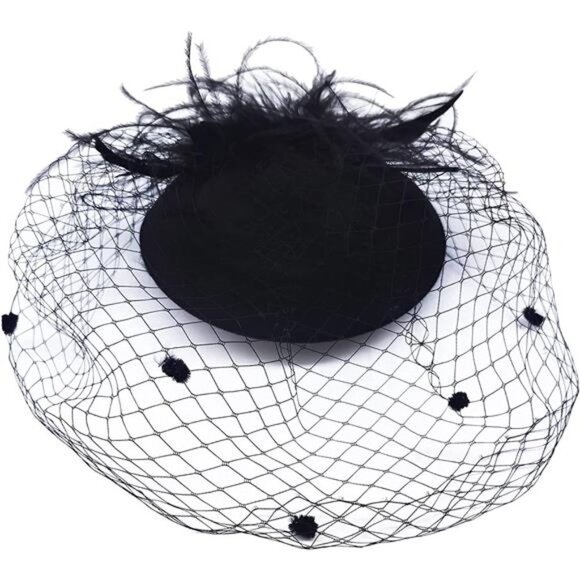 Hat Cocktail Tea Party Feather Hair Clip for Women Feather Black Set main image 6